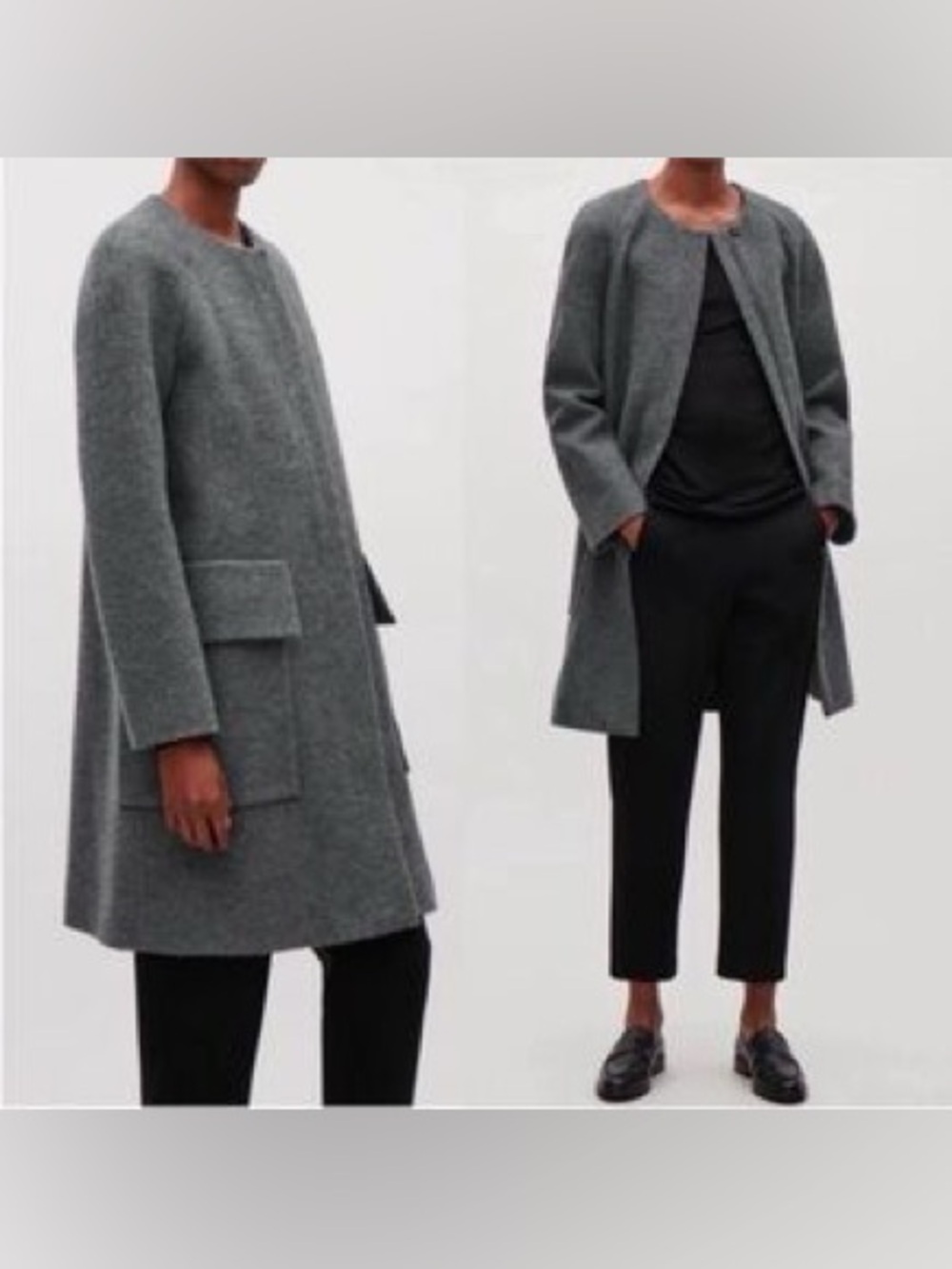 COS Collarless 100% Wool Coat - Charcoal Gray